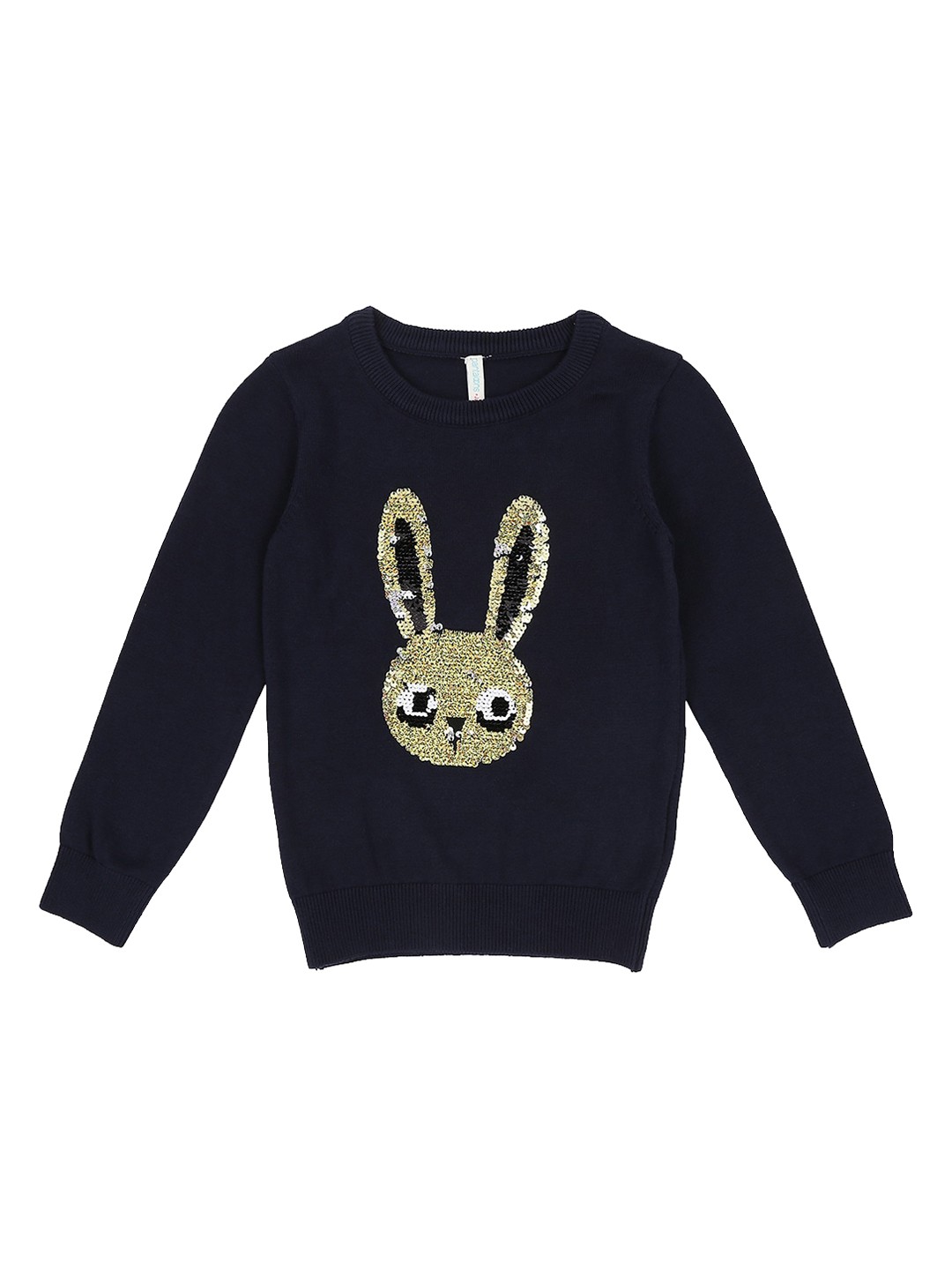 

Pantaloons Junior Girls Navy Blue Sequinned Cotton Pullover Sweater With Sling Bag