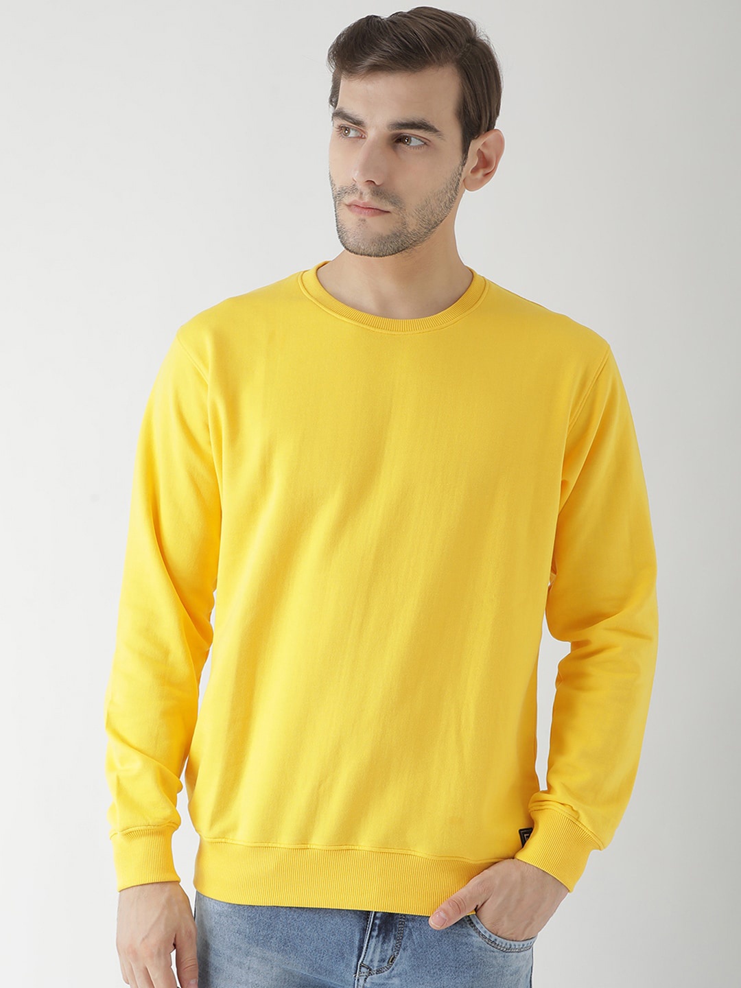 

GRIFFEL Men Yellow & Yellow Solid Sweatshirt