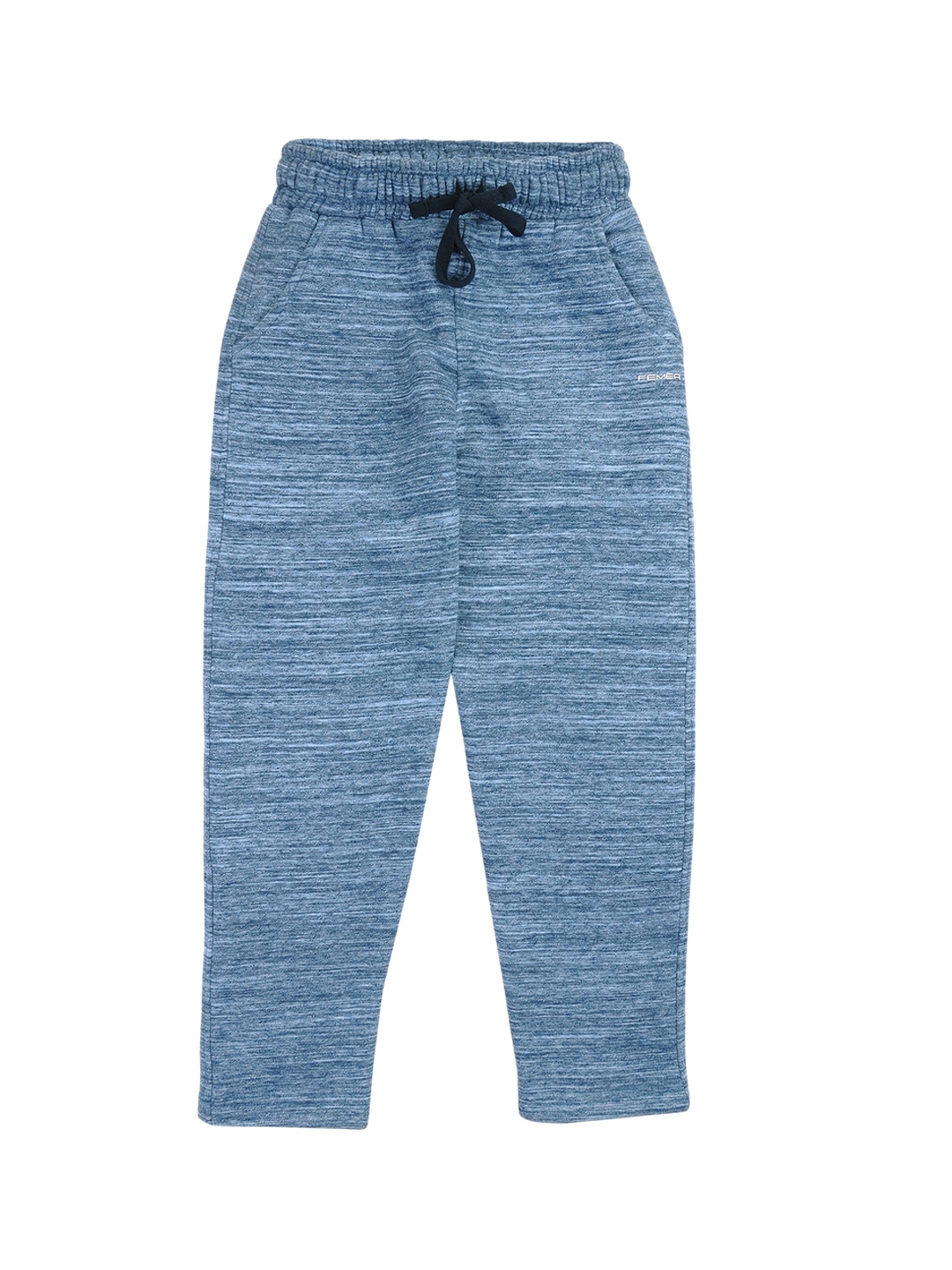 FEMEA Girls Blue & White Self-Design Straight-Fit Track Pants