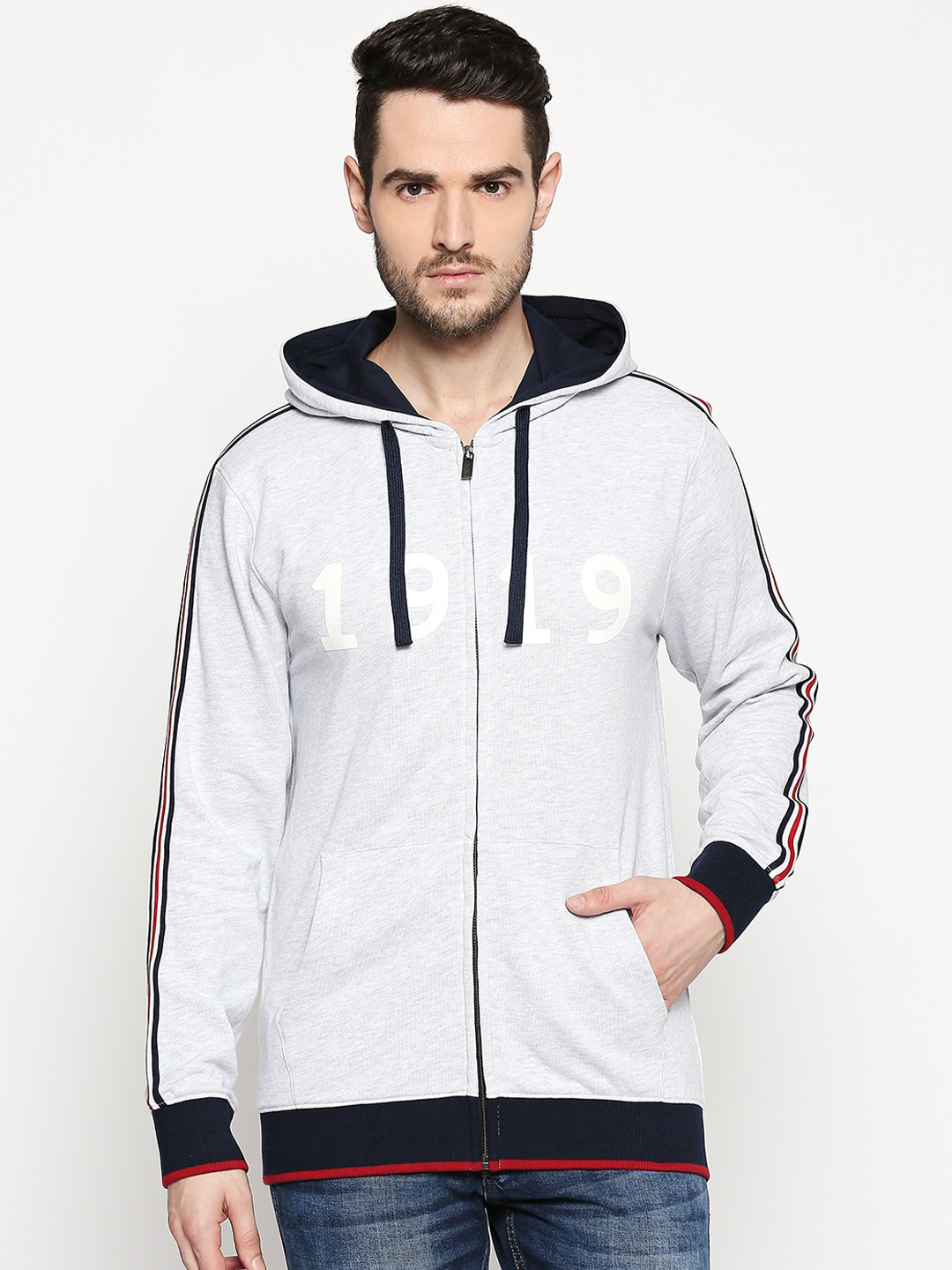 

BYFORD by Pantaloons Men Grey Solid Cotton Hooded Sweatshirt