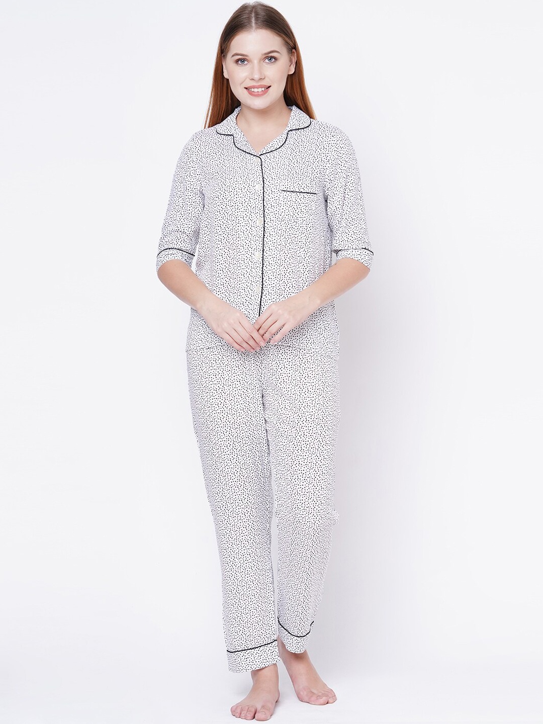 

Sweet Dreams Women White & Black Printed Night Suit