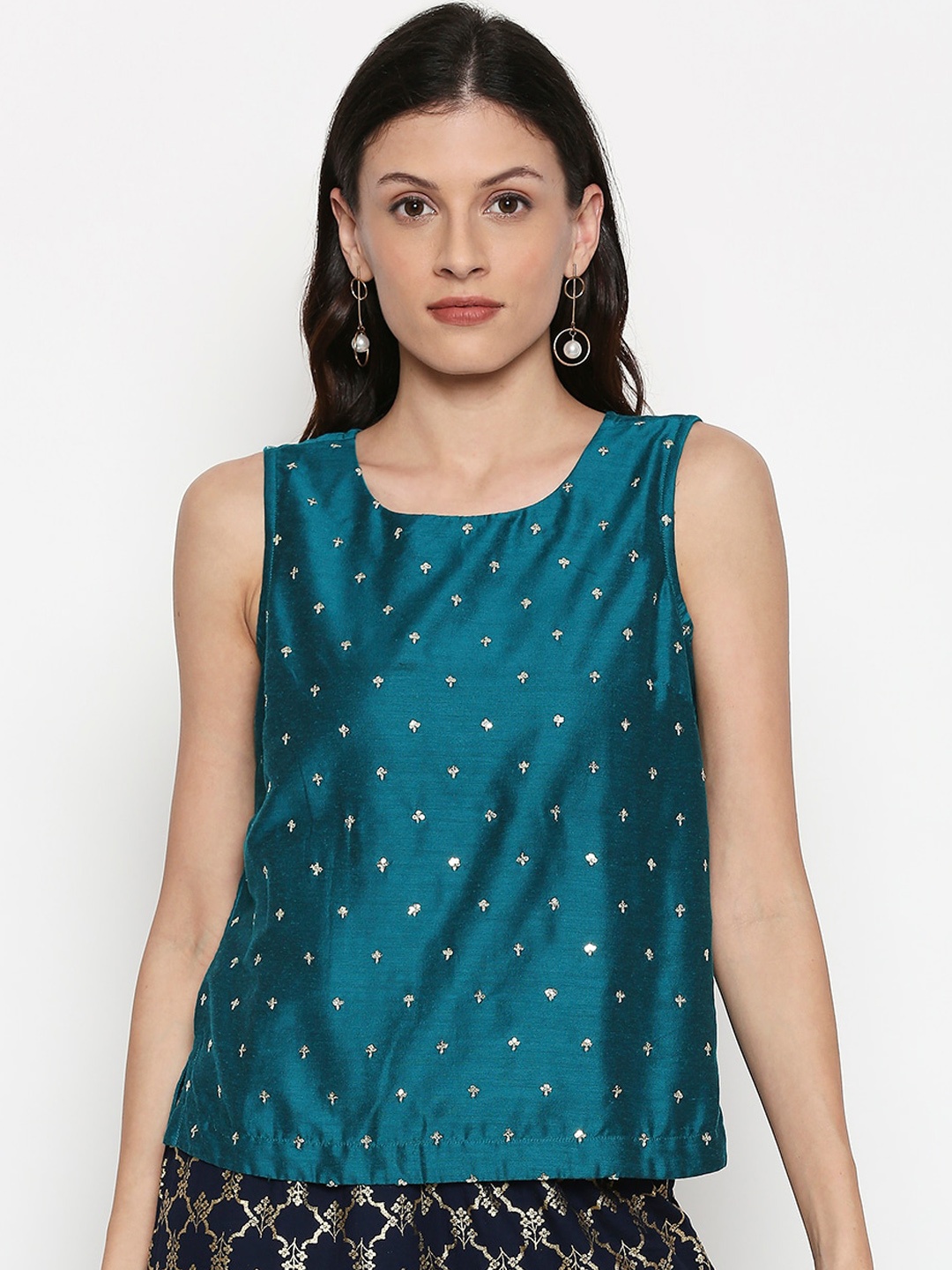

AKKRITI BY PANTALOONS Women Teal Blue Printed Top