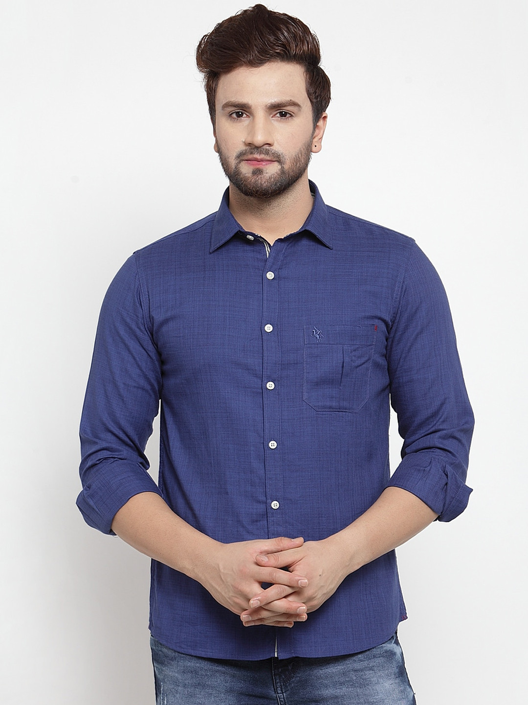

Cantabil Men Blue Slim Fit Solid Casual Shirt