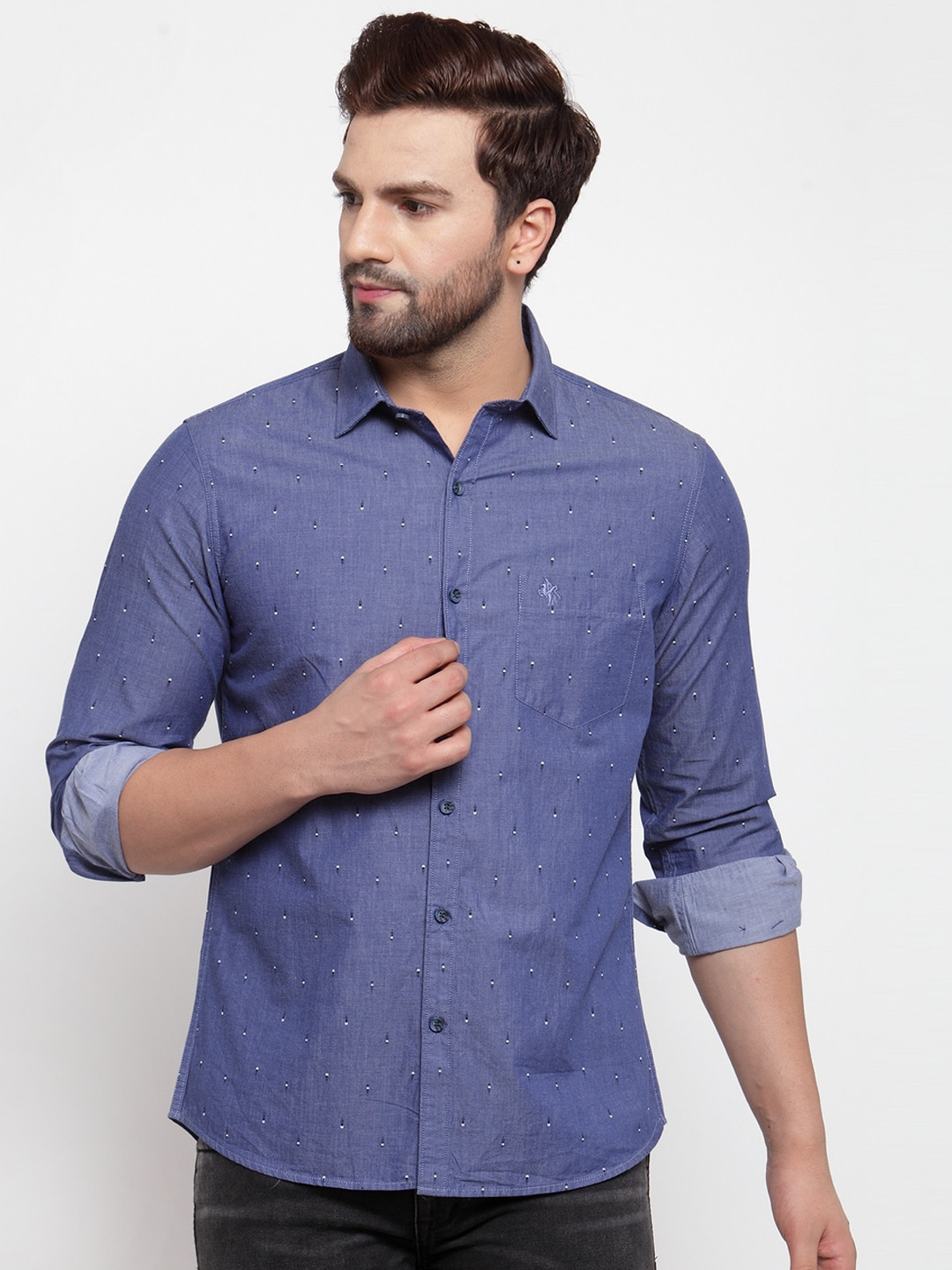 

Cantabil Men Blue Slim Fit Printed Casual Shirt
