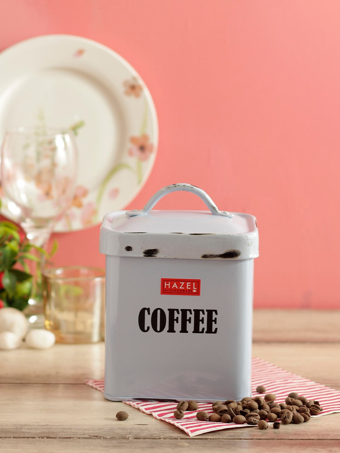 

HAZEL Blue & Black Antique Rectangle Coffee Storage Canister Container With Handle