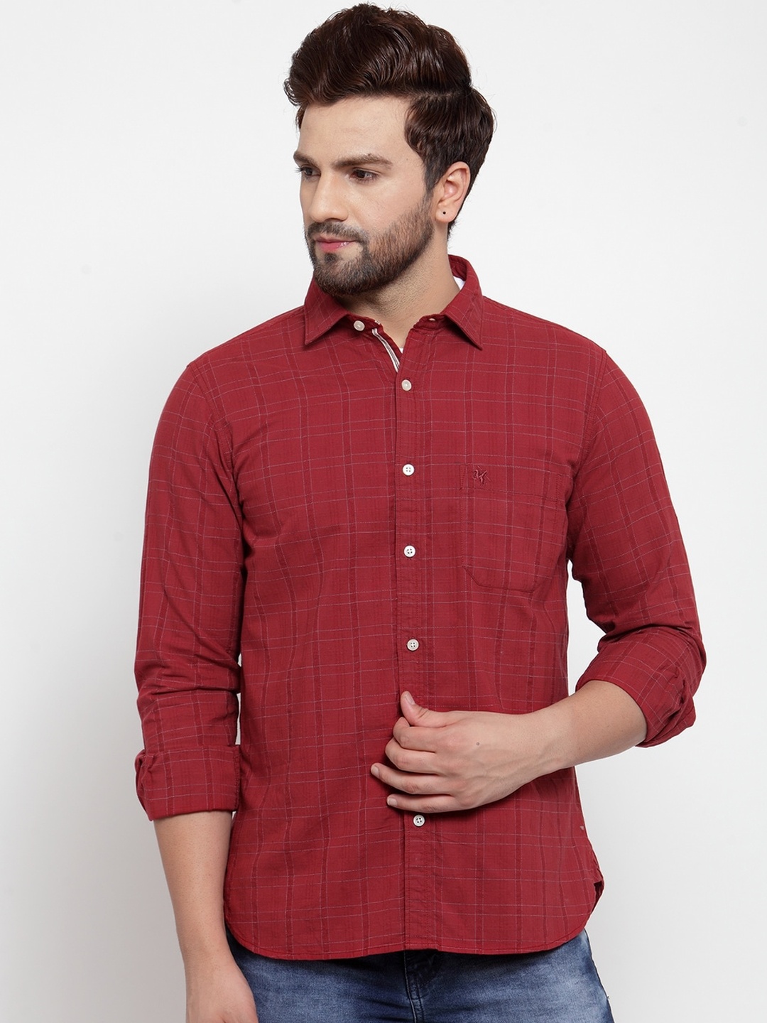 

Cantabil Men Maroon Slim Fit Checked Casual Shirt