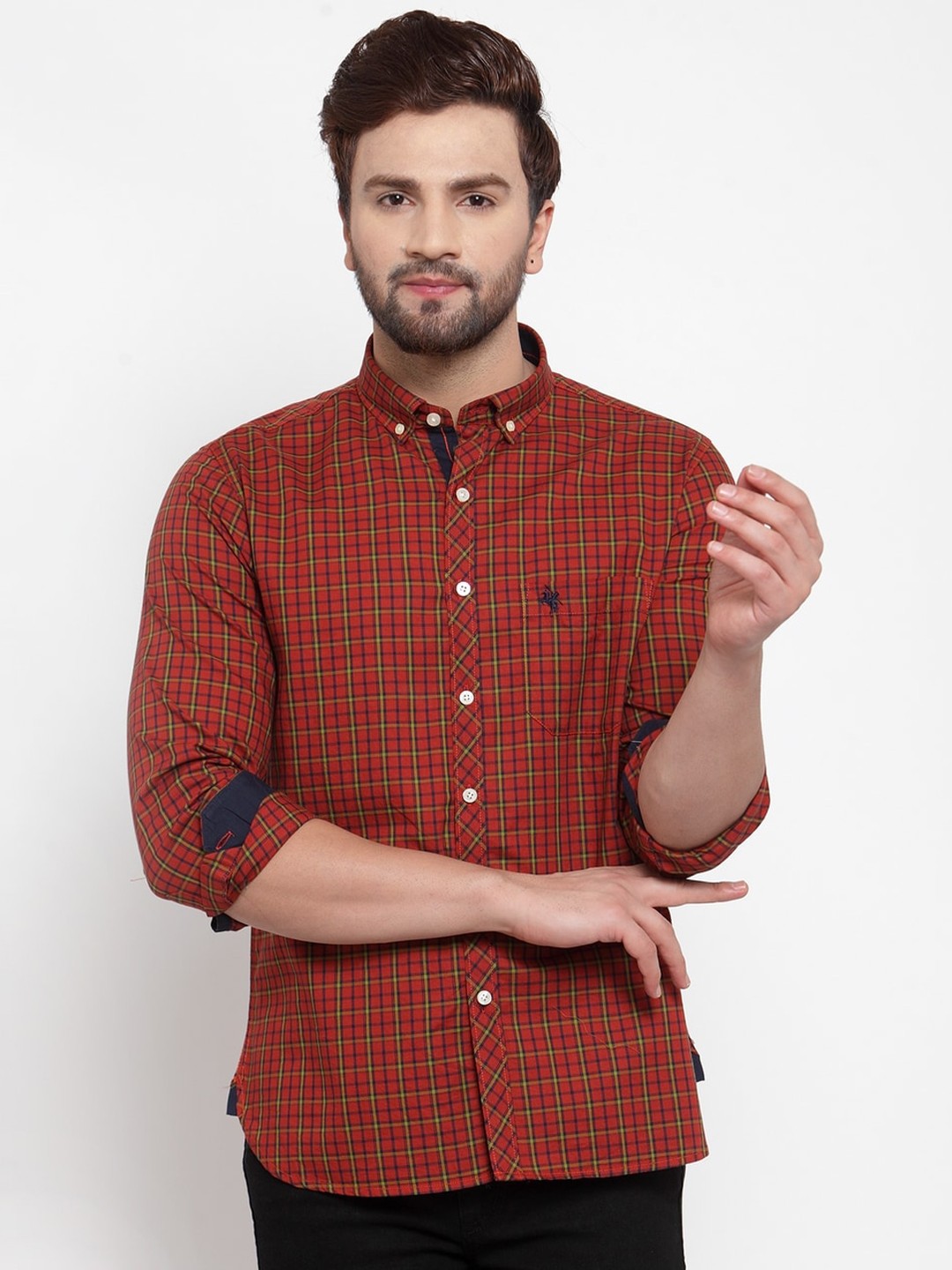 

Cantabil Men Maroon & Green Slim Fit Checked Casual Shirt