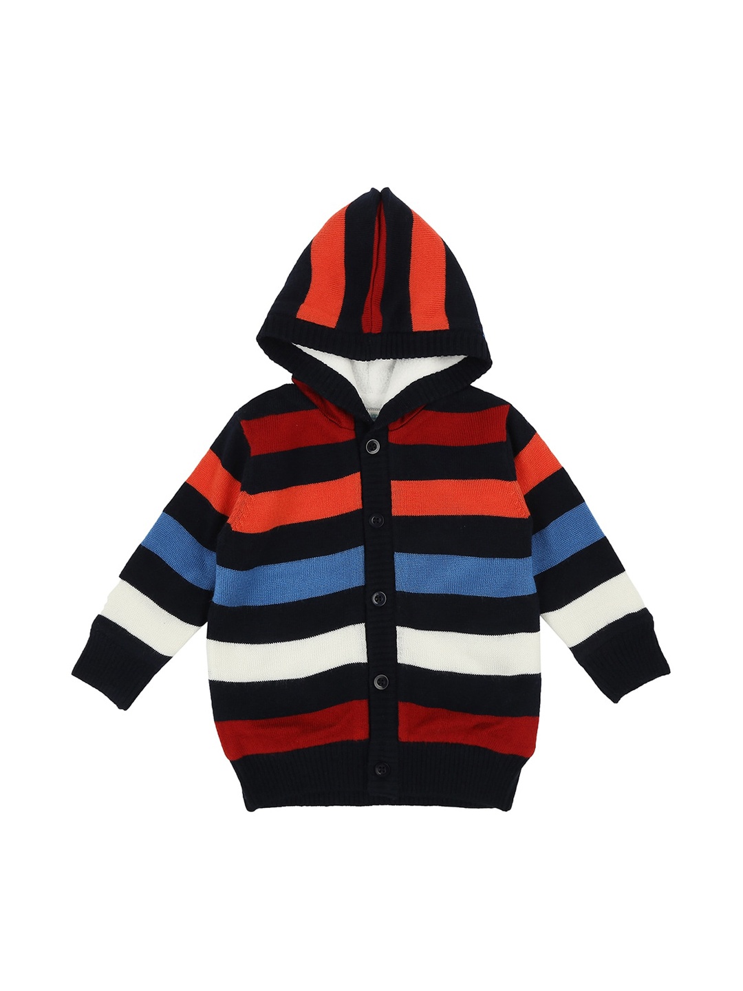 

Pantaloons Baby Boys Navy Blue & Red Striped Cardigan