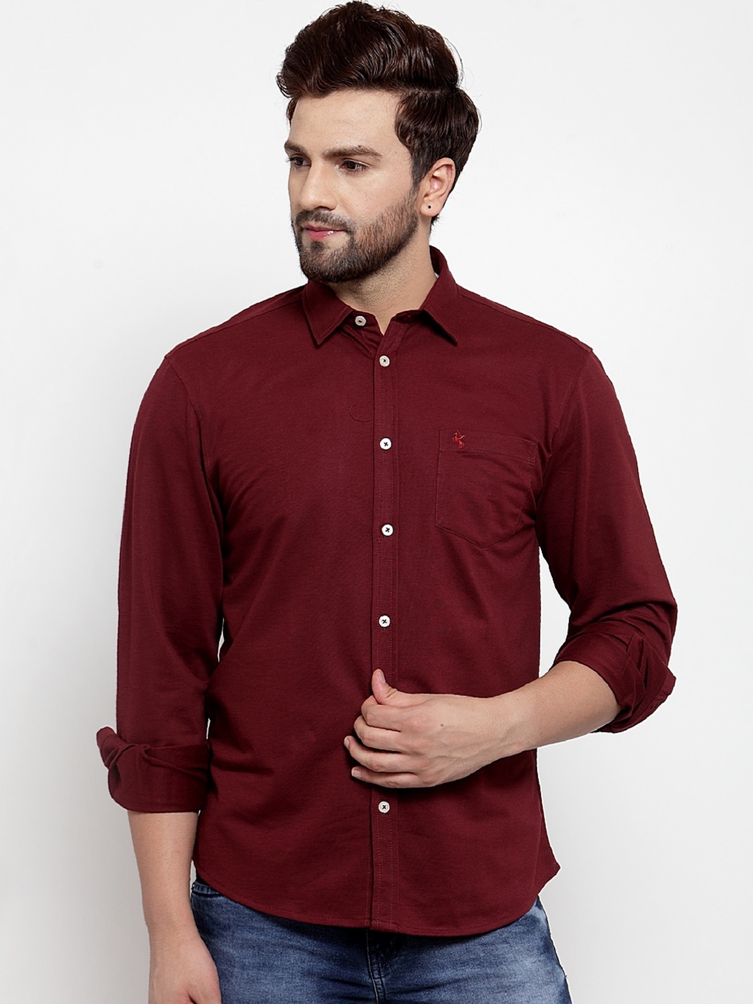 

Cantabil Men Maroon Slim Fit Solid Casual Shirt