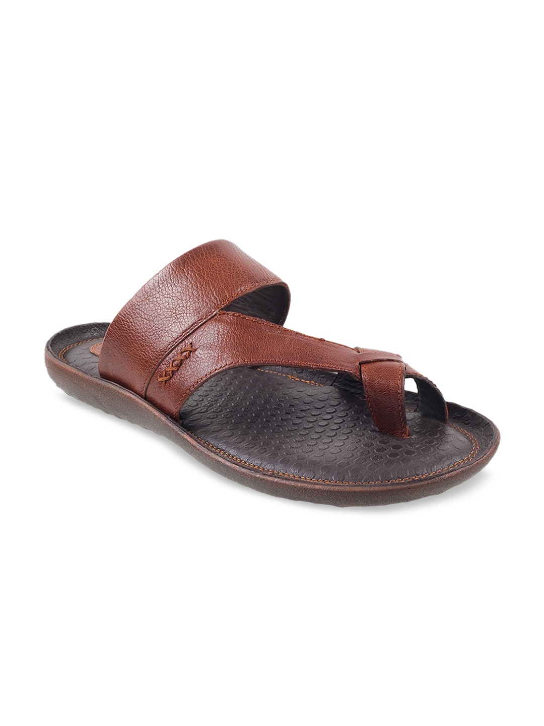 

Mochi Men Tan Brown Solid Leather Comfort Sandals