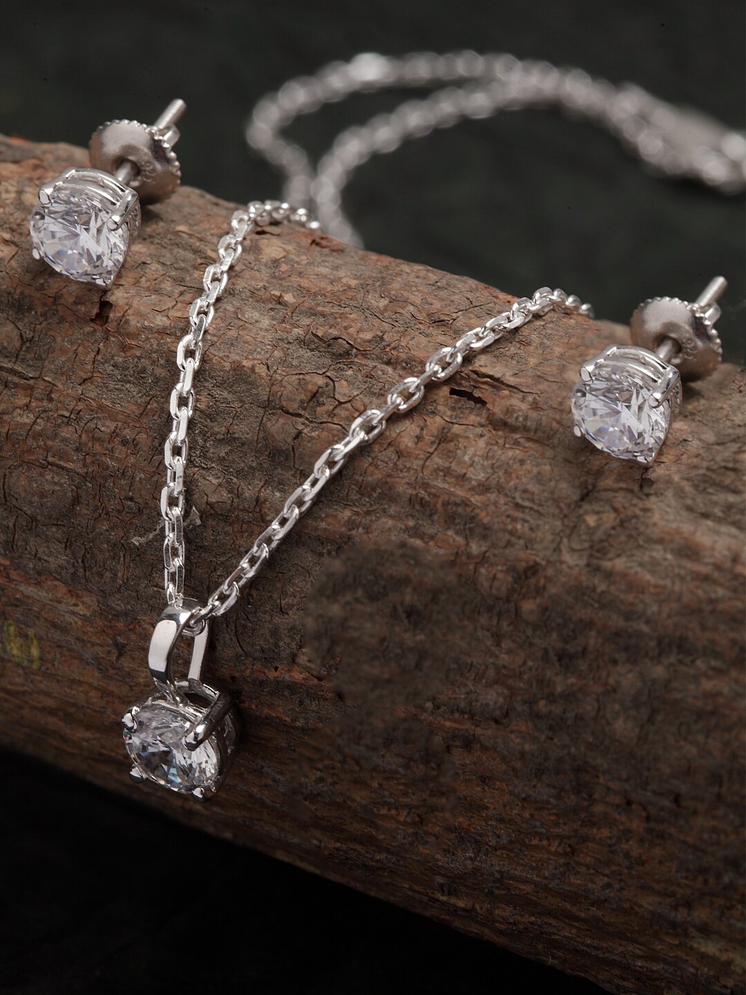 

Clara 92.5 Sterling Silver Rhodium-Plated White CZ-Studded Jewellery Set