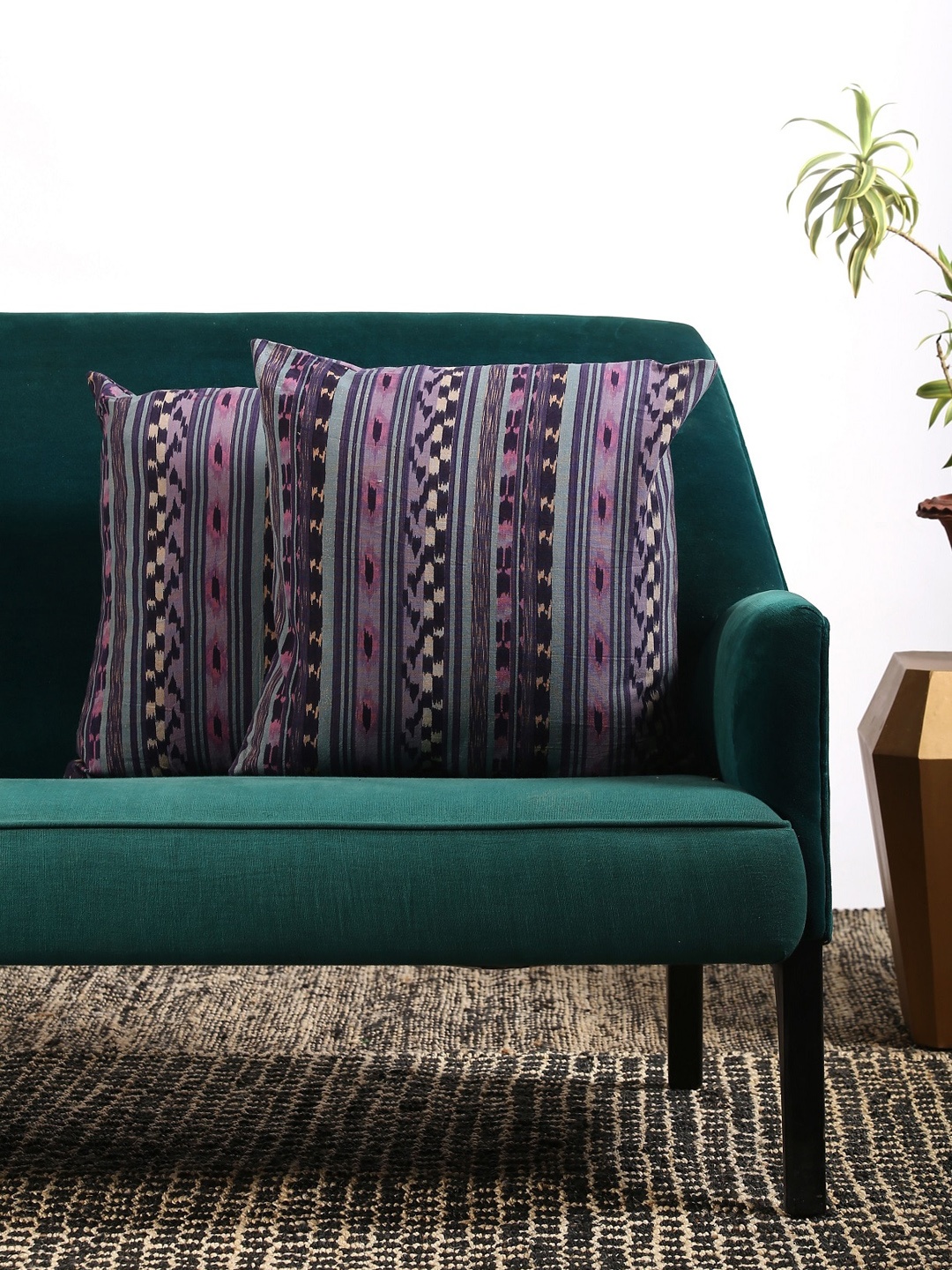 

Contrast Living Set Of 2 Purple & Black Printed Square Cushion Covers