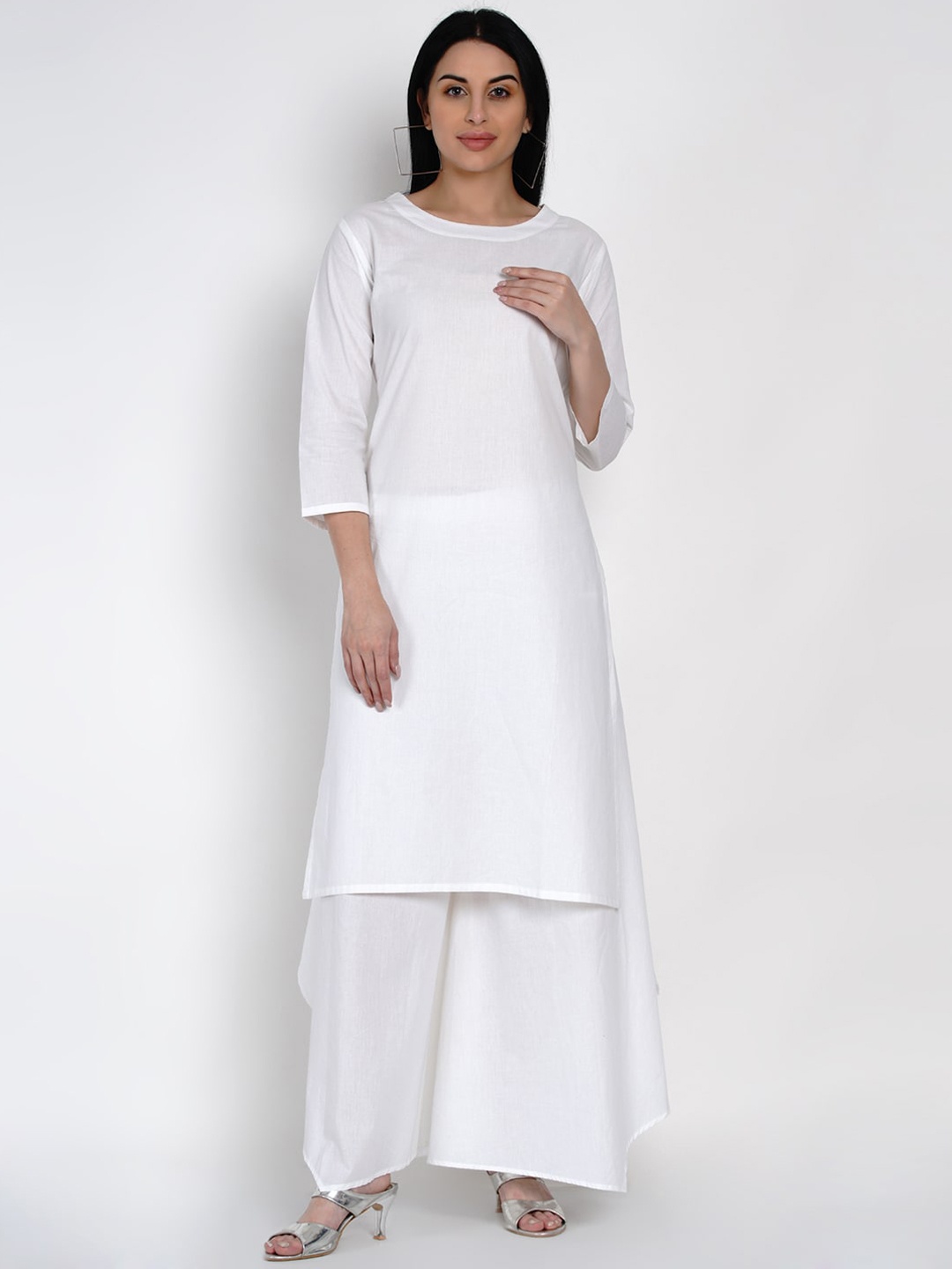 

FABNEST Women White Solid A-Line Kurta