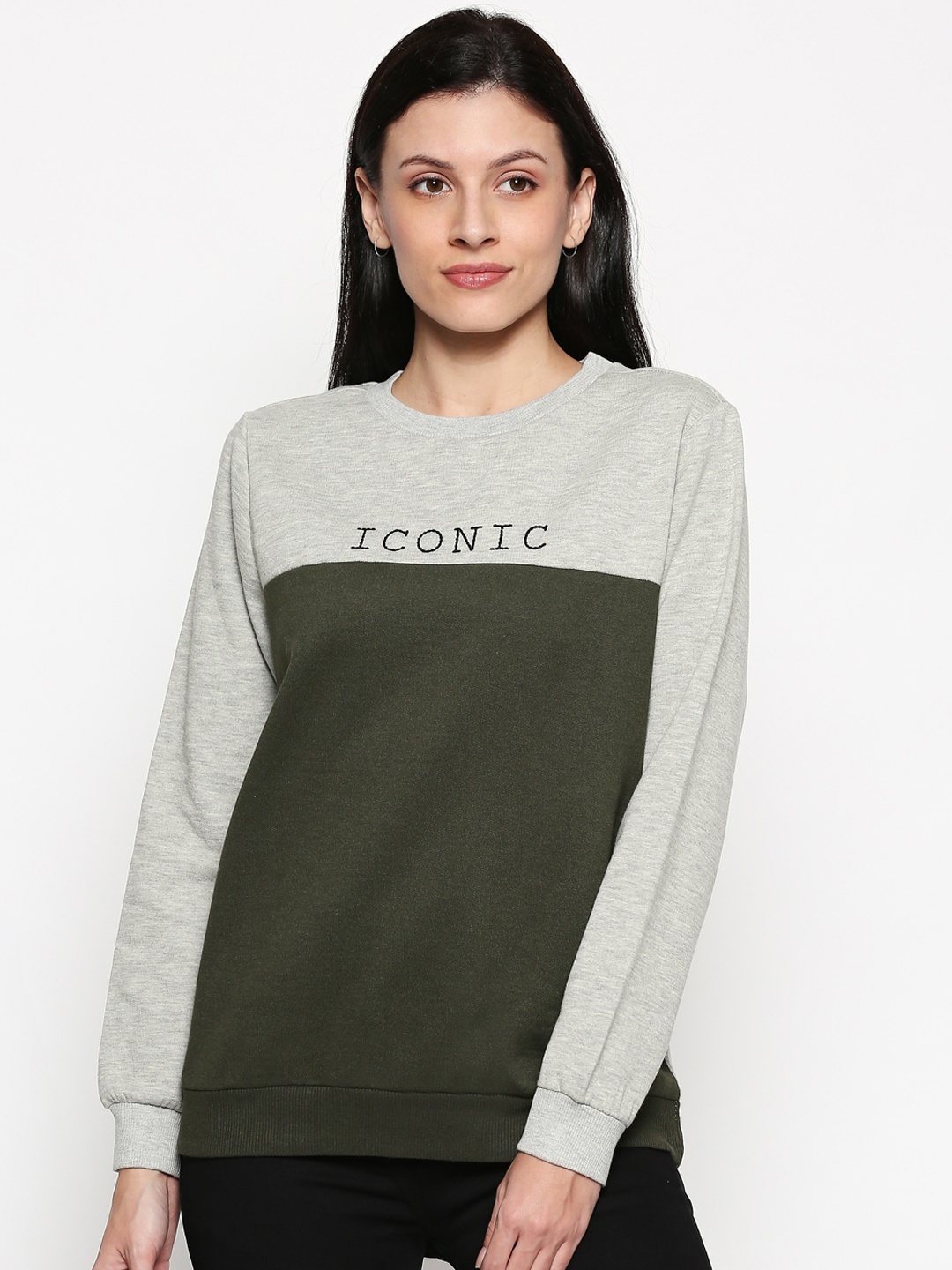 

Honey by Pantaloons Women Olive Green Colourblocked Sweatshirt