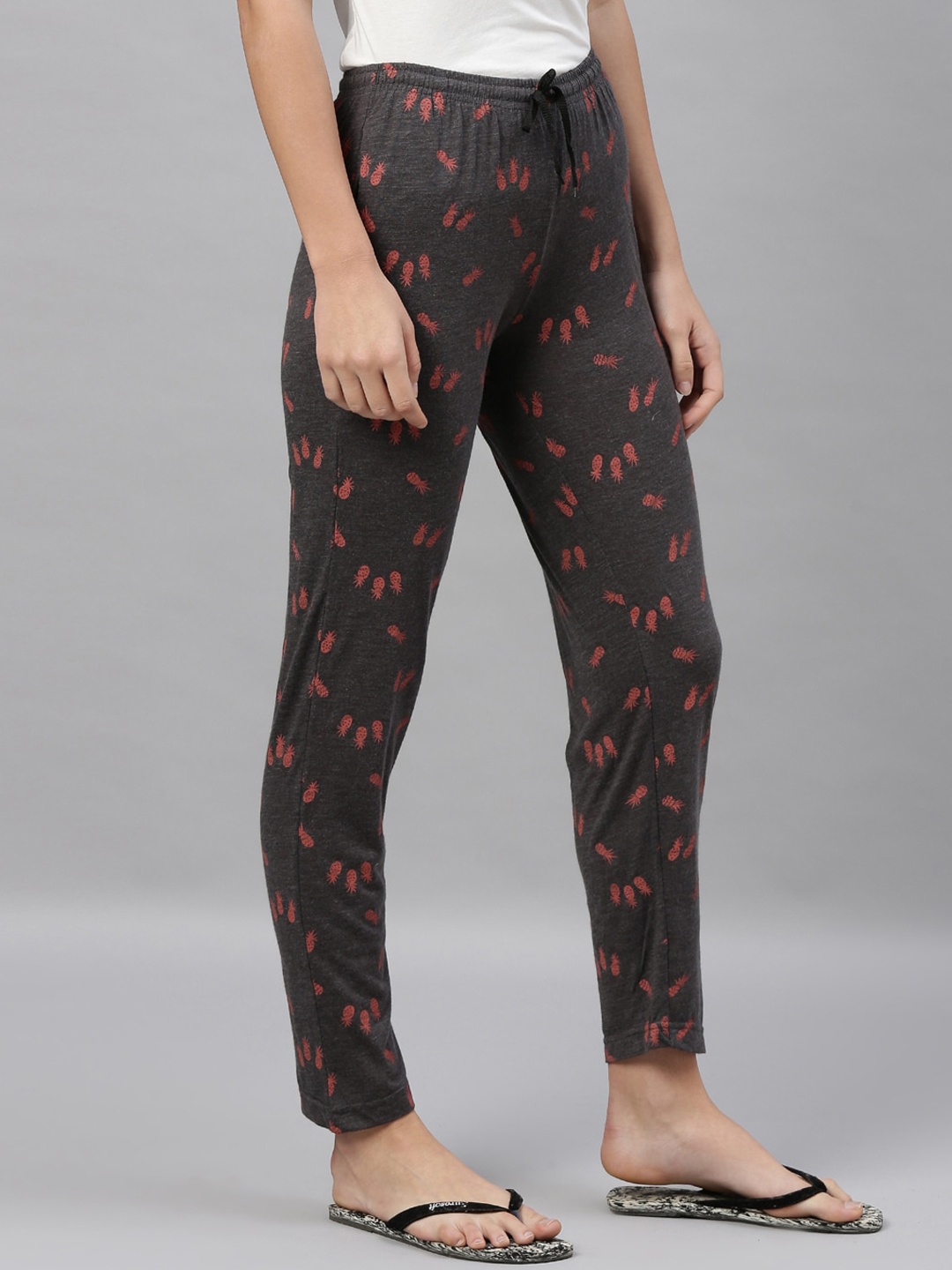 Kryptic Women Charcoal Grey & Pink Printed Lounge Pants
