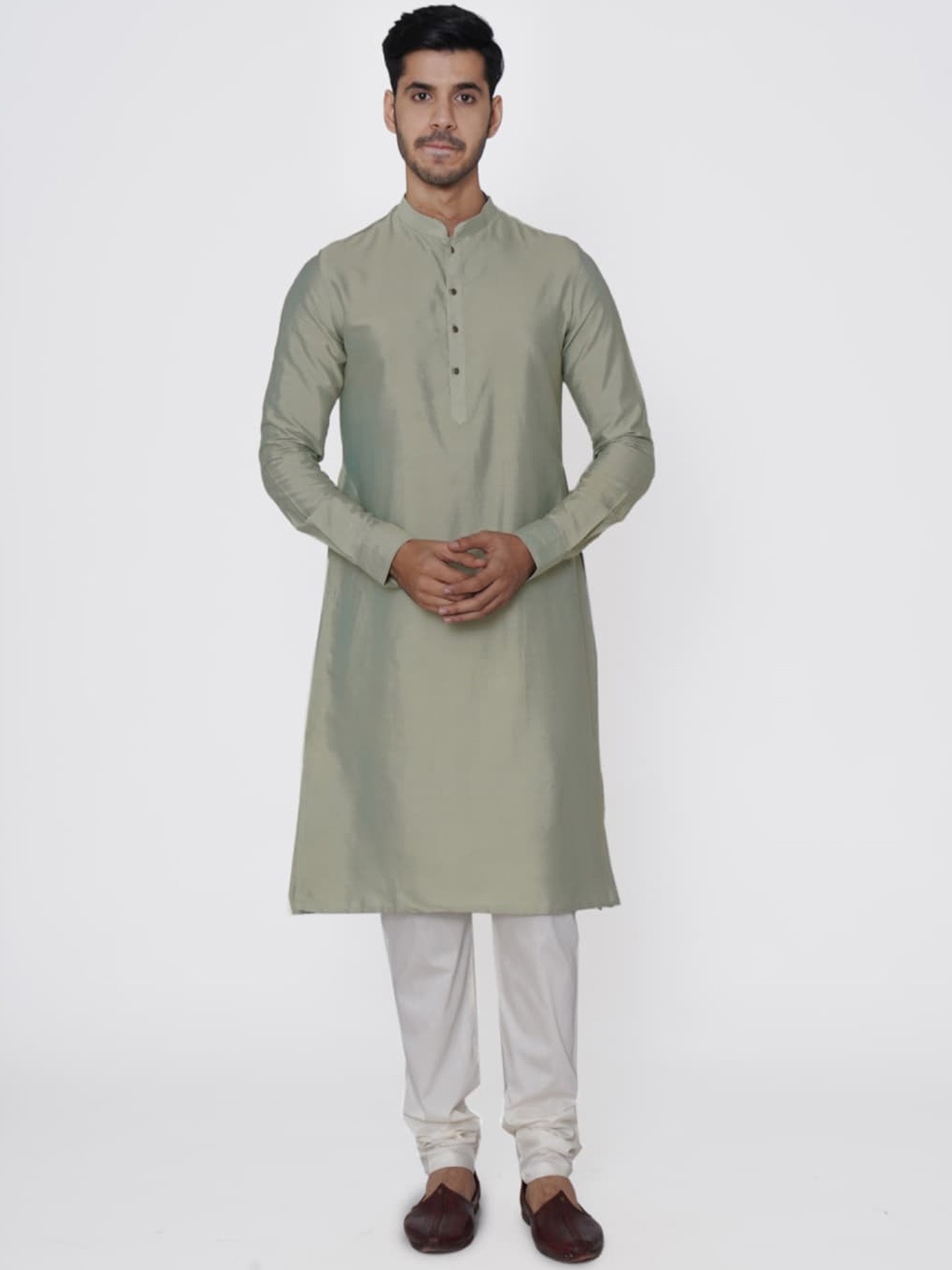 

Manyavar Men Green Regular Kurta & Churidar with Nehru Jacket
