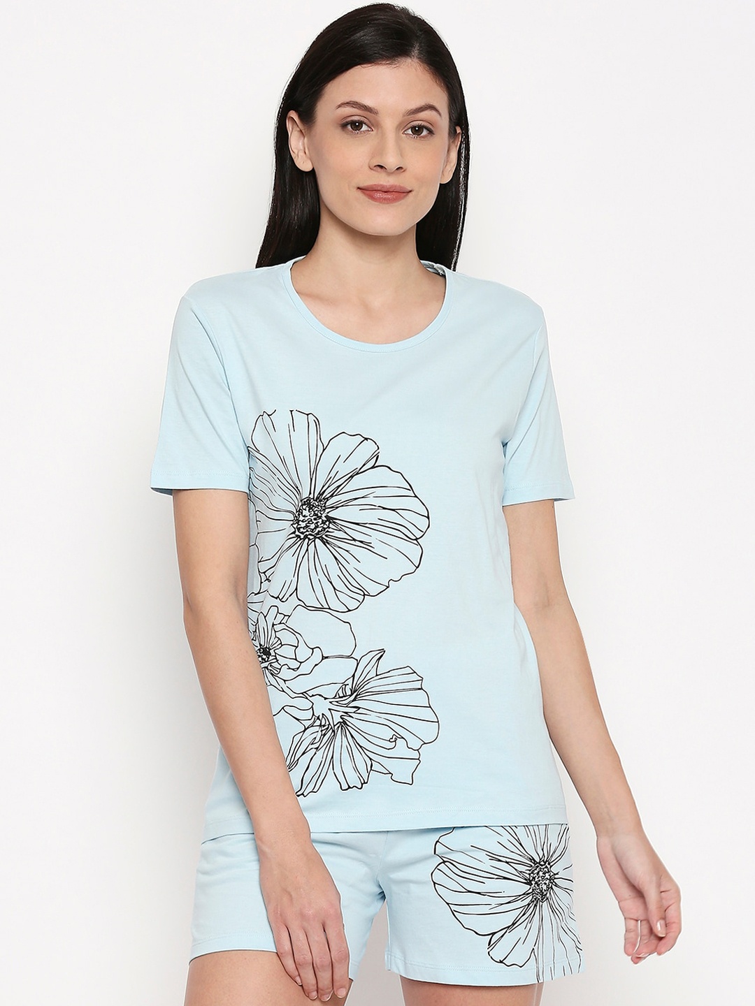 

XIN Women Blue & Black Printed Night Suit