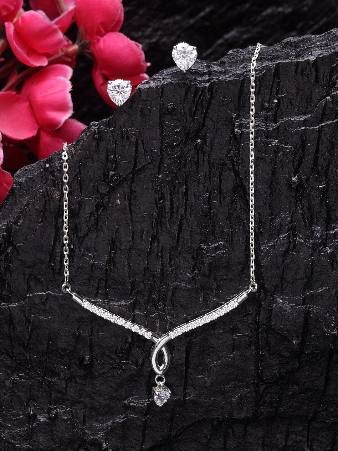 

Clara 92.5 Sterling Silver Rhodium-Plated White CZ-Studded Jewellery Set