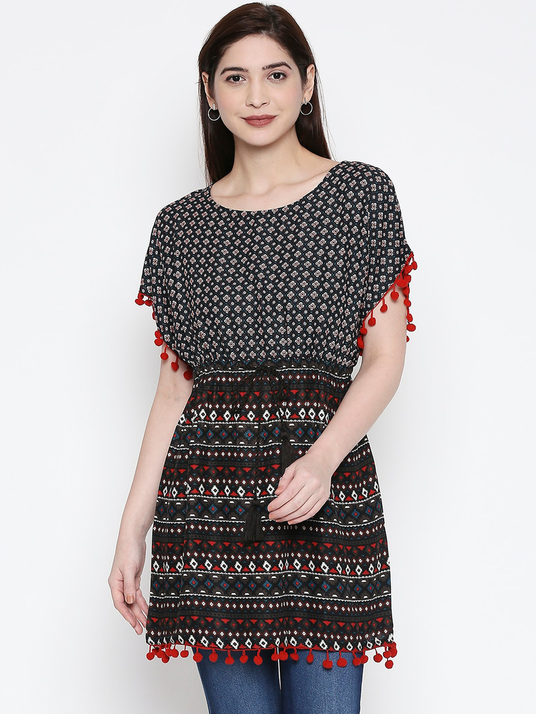 

People Women Black & Off-White Printed Tunics