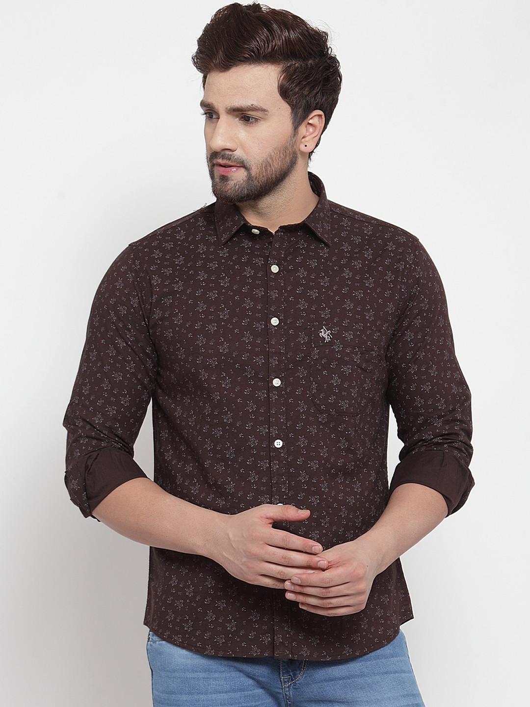 

Cantabil Men Brown Slim Fit Printed Casual Shirt