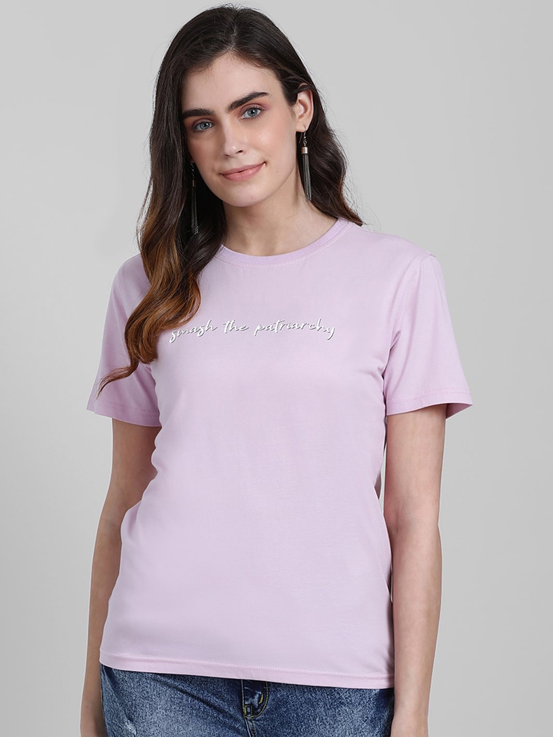 

Zink London Women Lavender Solid Round Neck Pure Cotton T-shirt