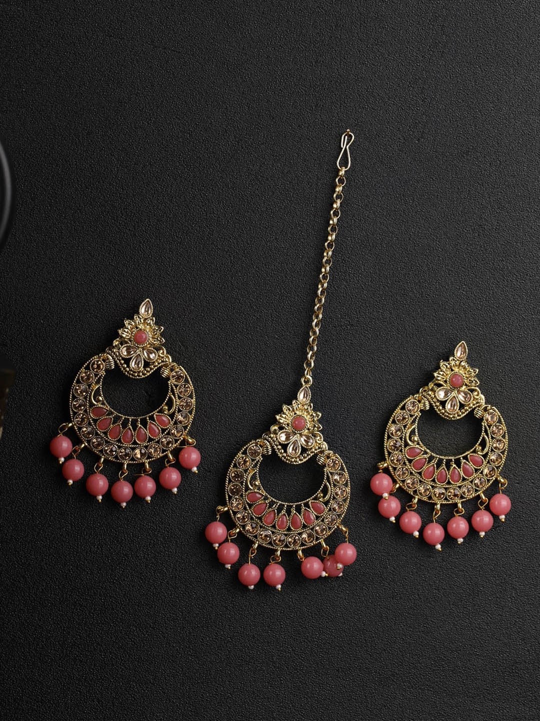 

Priyaasi Gold-Plated Pink Kundan Stone Studded Maang Tika