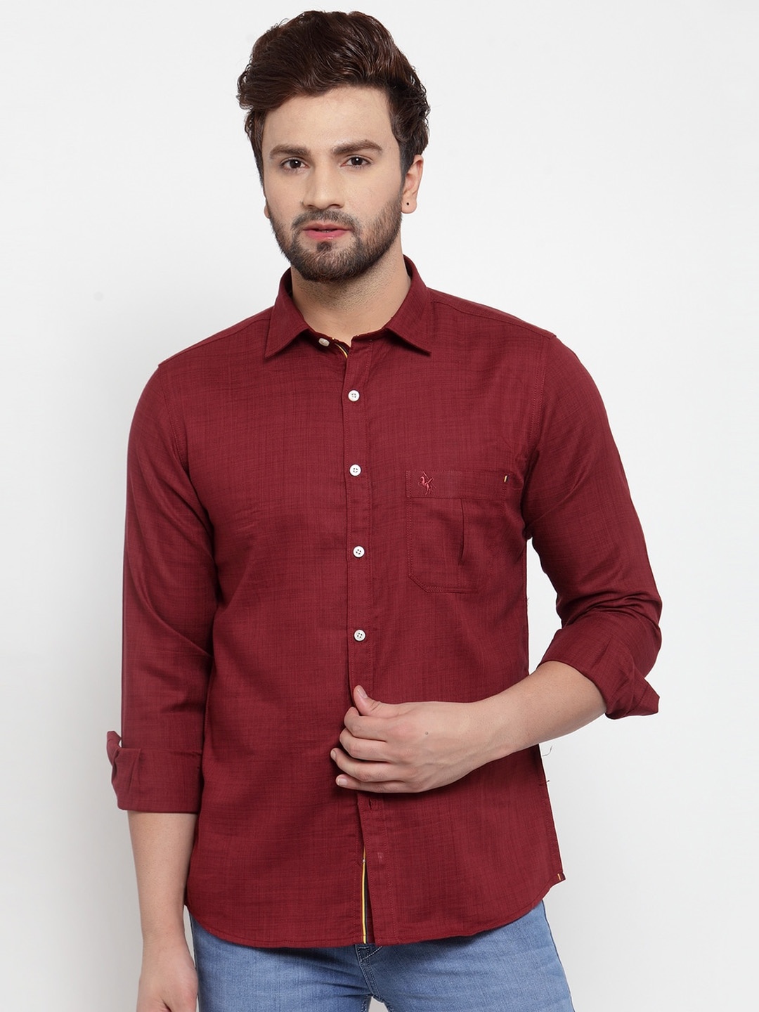 

Cantabil Men Maroon Slim Fit Solid Casual Shirt