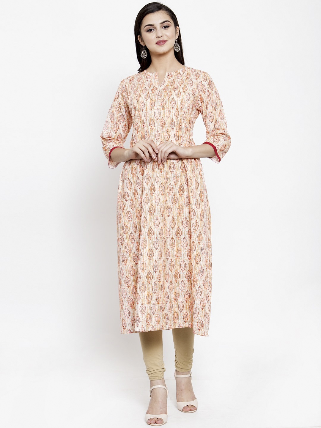 The Kurta Express Women Orange Printed A-Line Kurta