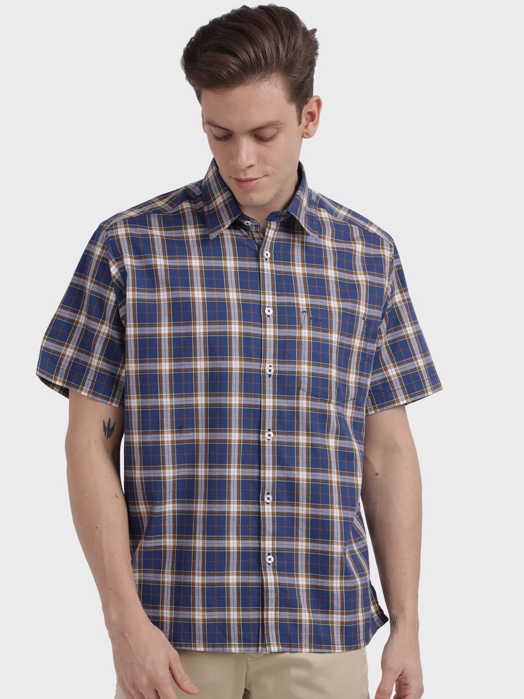 

ColorPlus Men Navy Blue Regular Fit Checked Casual Shirt