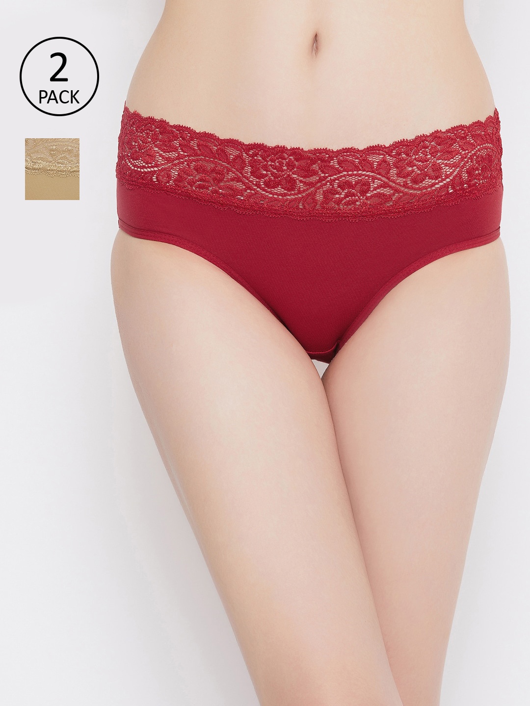 

Clovia Women Pack Of 2 Solid Hipster Briefs COMPNC863, Beige