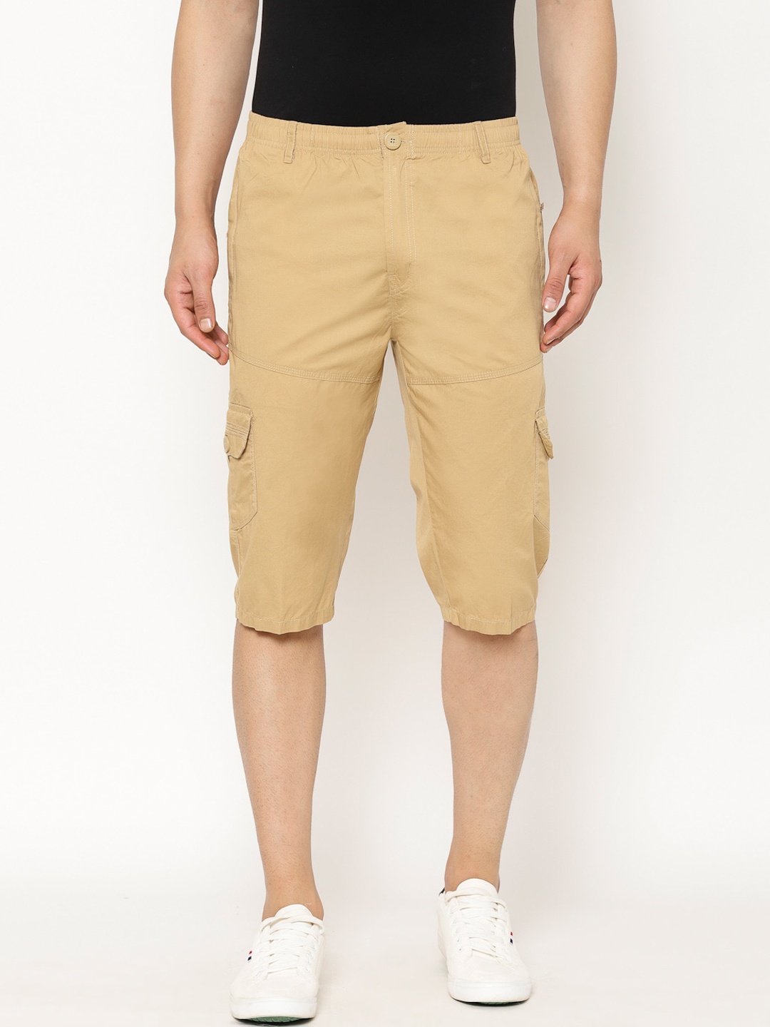 

SAPPER Men Beige Solid Slim Fit Cargo Shorts