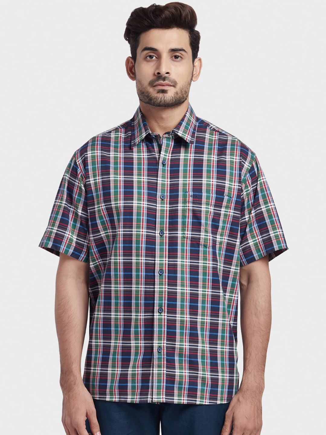 

ColorPlus Men Green & Blue Regular Fit Checked Casual Shirt