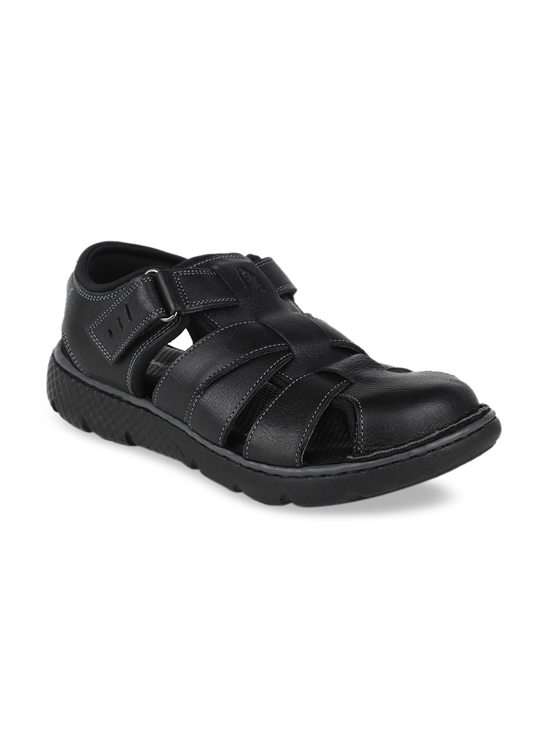 

Hush Puppies Men Black Solid Leather Fisherman Sandals