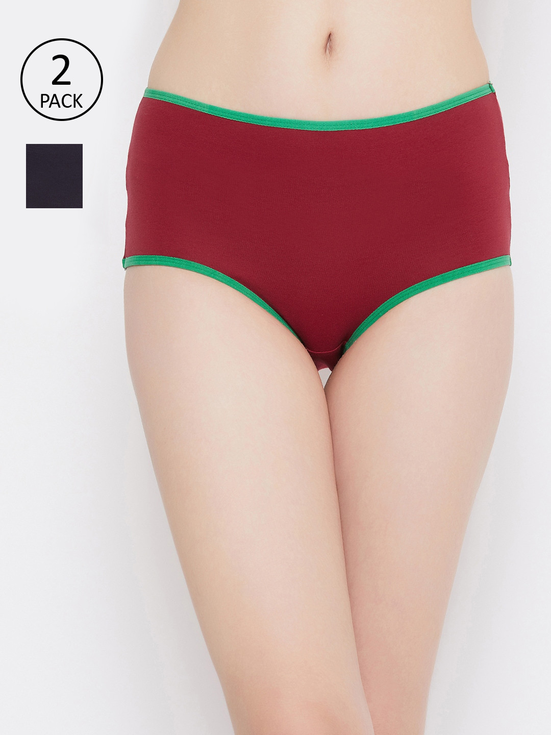 

Clovia Women Pack Of 2 Solid Hipster Briefs COMPNC916, Maroon