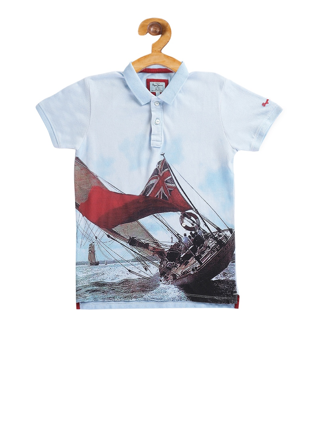 

Pepe Jeans Boys Blue Printed Polo Collar T-shirt