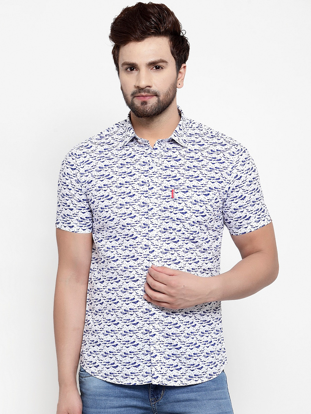 

Cantabil Men Blue & White Slim Fit Printed Casual Shirt