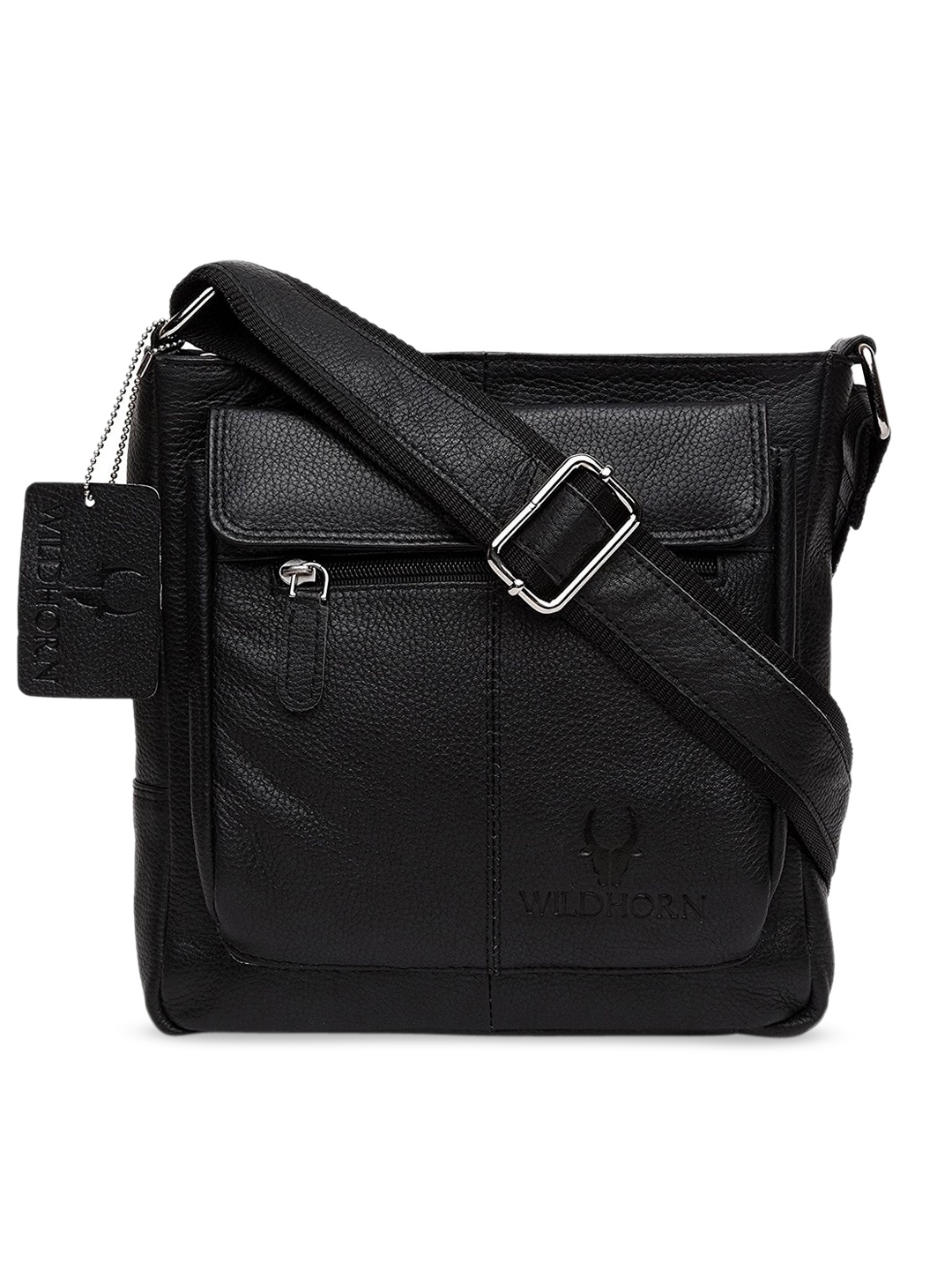 

WildHorn Men Black Solid Genuine Leather Messenger Bag