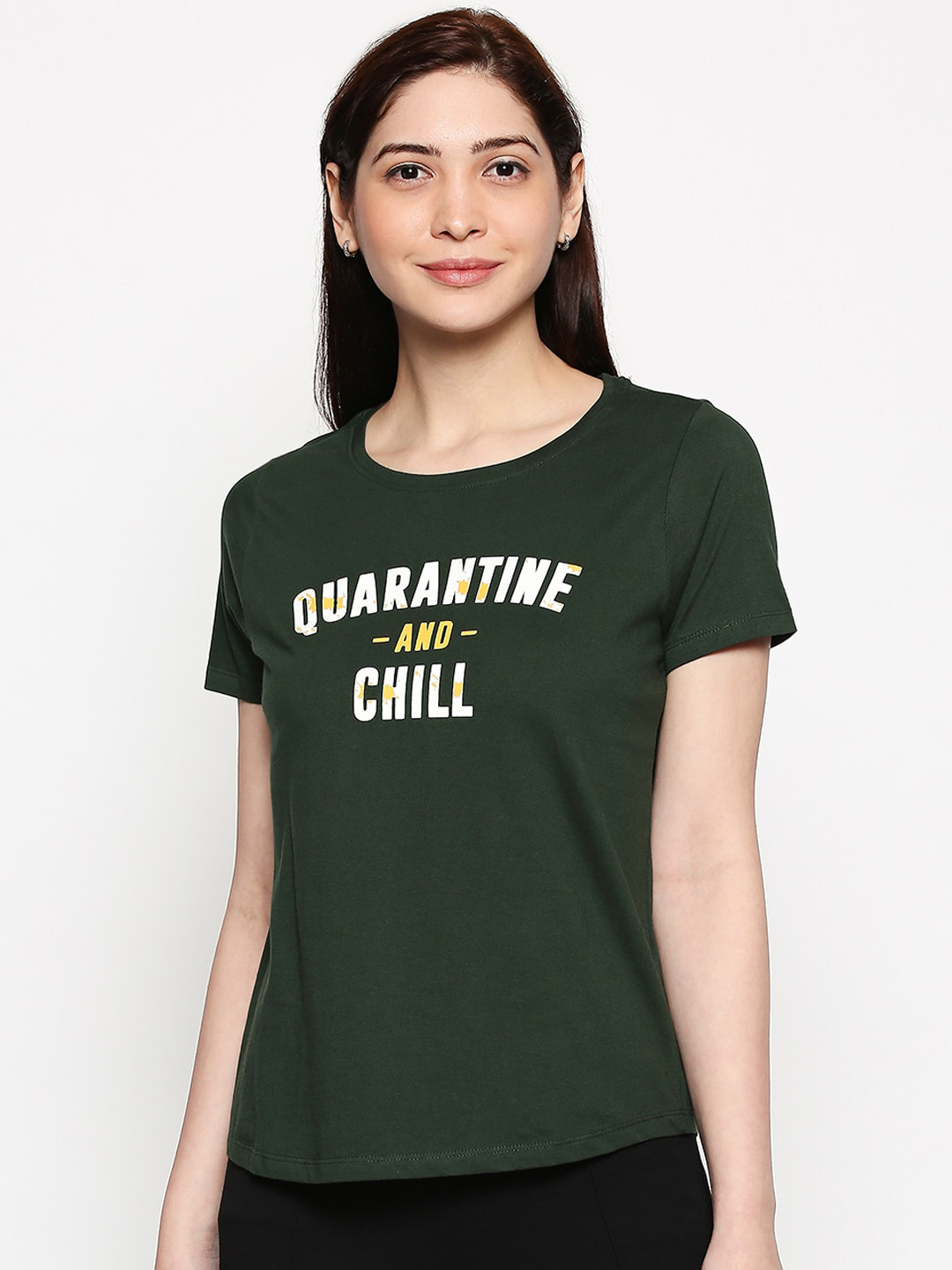 

People Women Green Printed Round Neck T-shirt