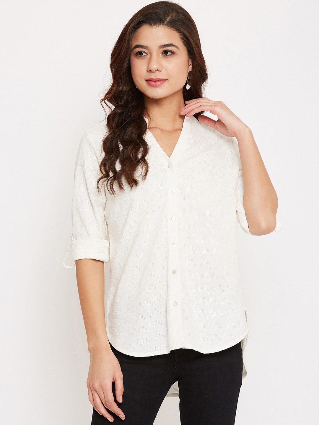 

Ruhaans Women White Regular Fit Solid Casual Shirt