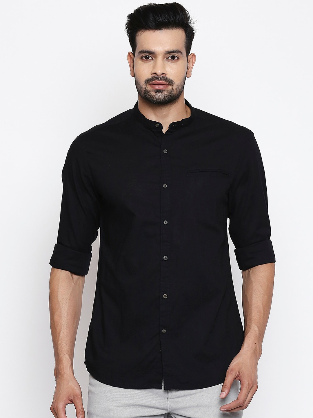 BYFORD by Pantaloons Men Black Slim Fit Solid Casual Shirt