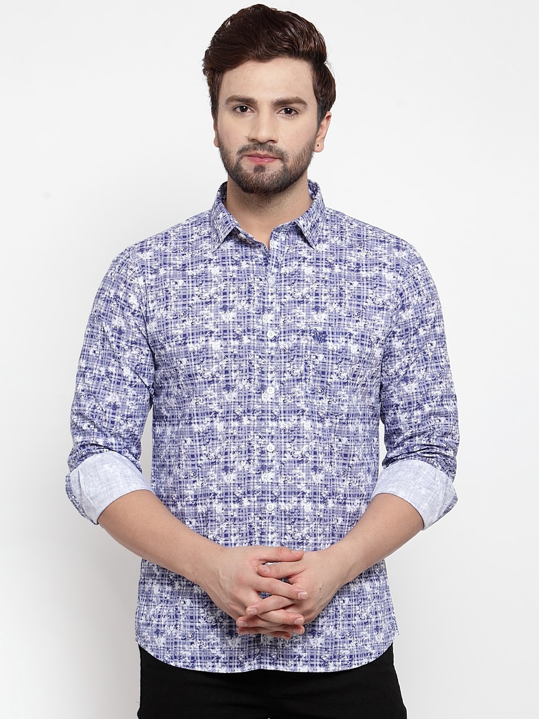 

Cantabil Men Blue & White Slim Fit Printed Casual Shirt