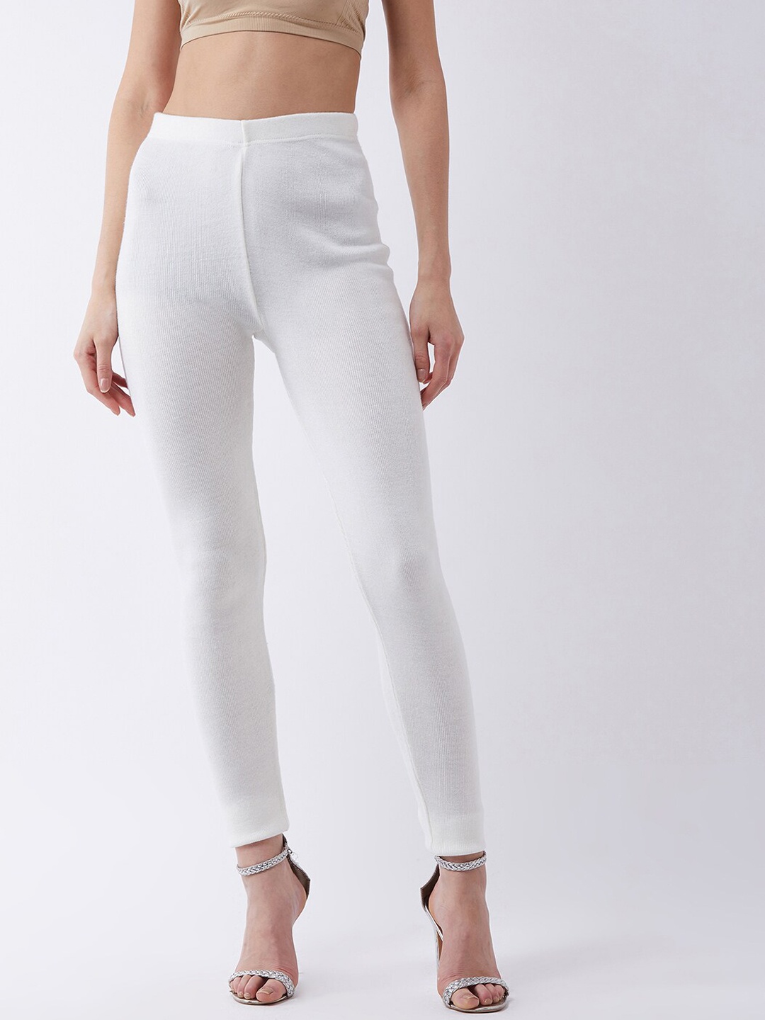 

RVK Women White Solid Ankle-Length Slim-Fit Leggings