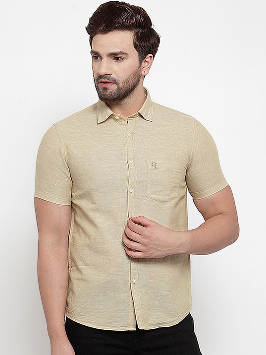 

Cantabil Men Khaki Regular Fit Solid Casual Shirt