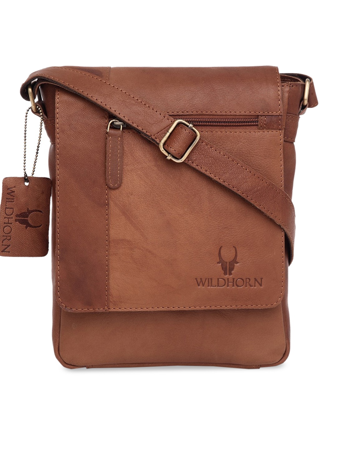 WildHorn Men Tan Brown Solid Genuine Leather Messenger Bag