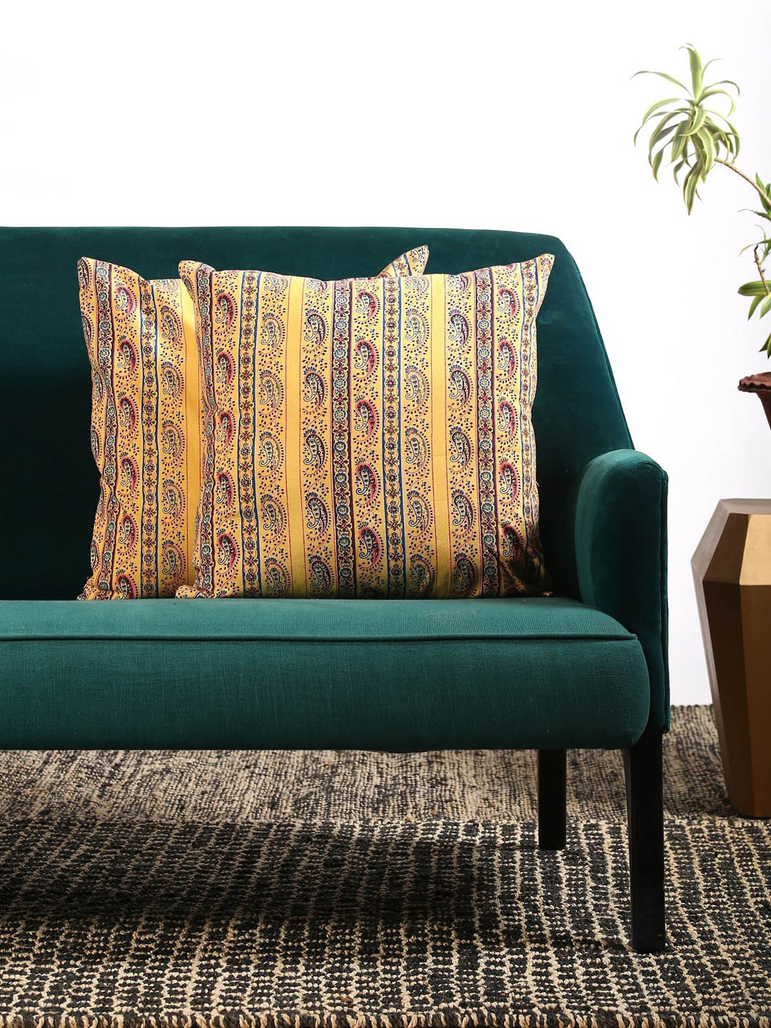 

Contrast Living Set Of 2 Yellow & Blue Printed Square Cushion Cover