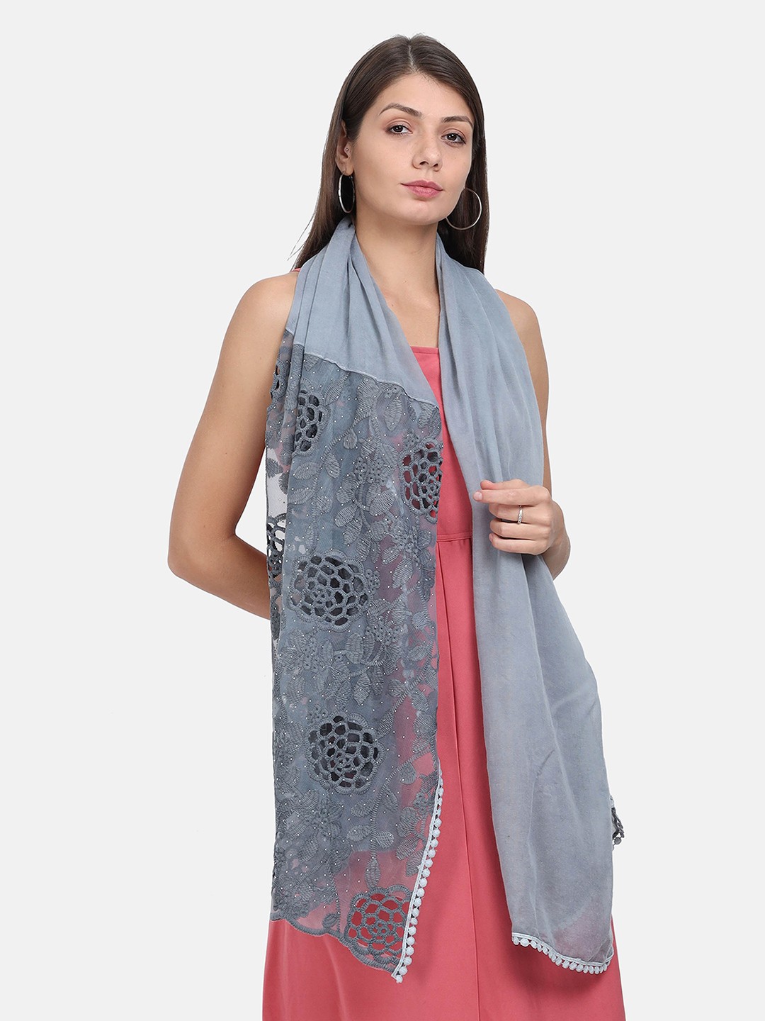 

FabSeasons Women Grey Embroidered Scarf
