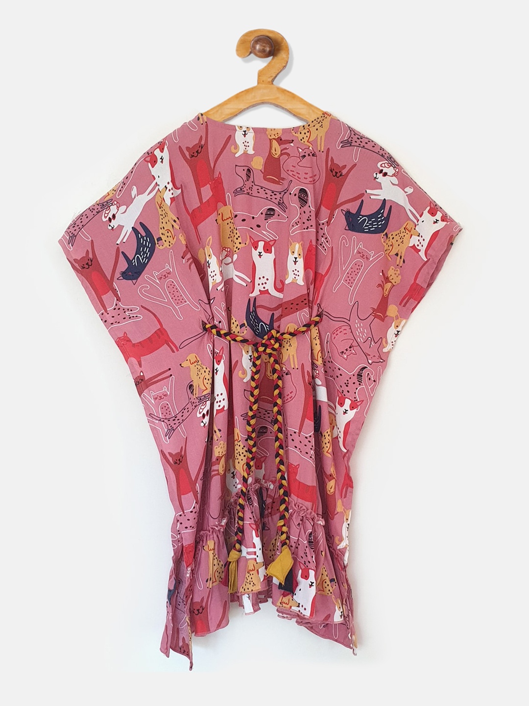 

The Kaftan Company Girls Pink & White Printed Kaftan Nightdress