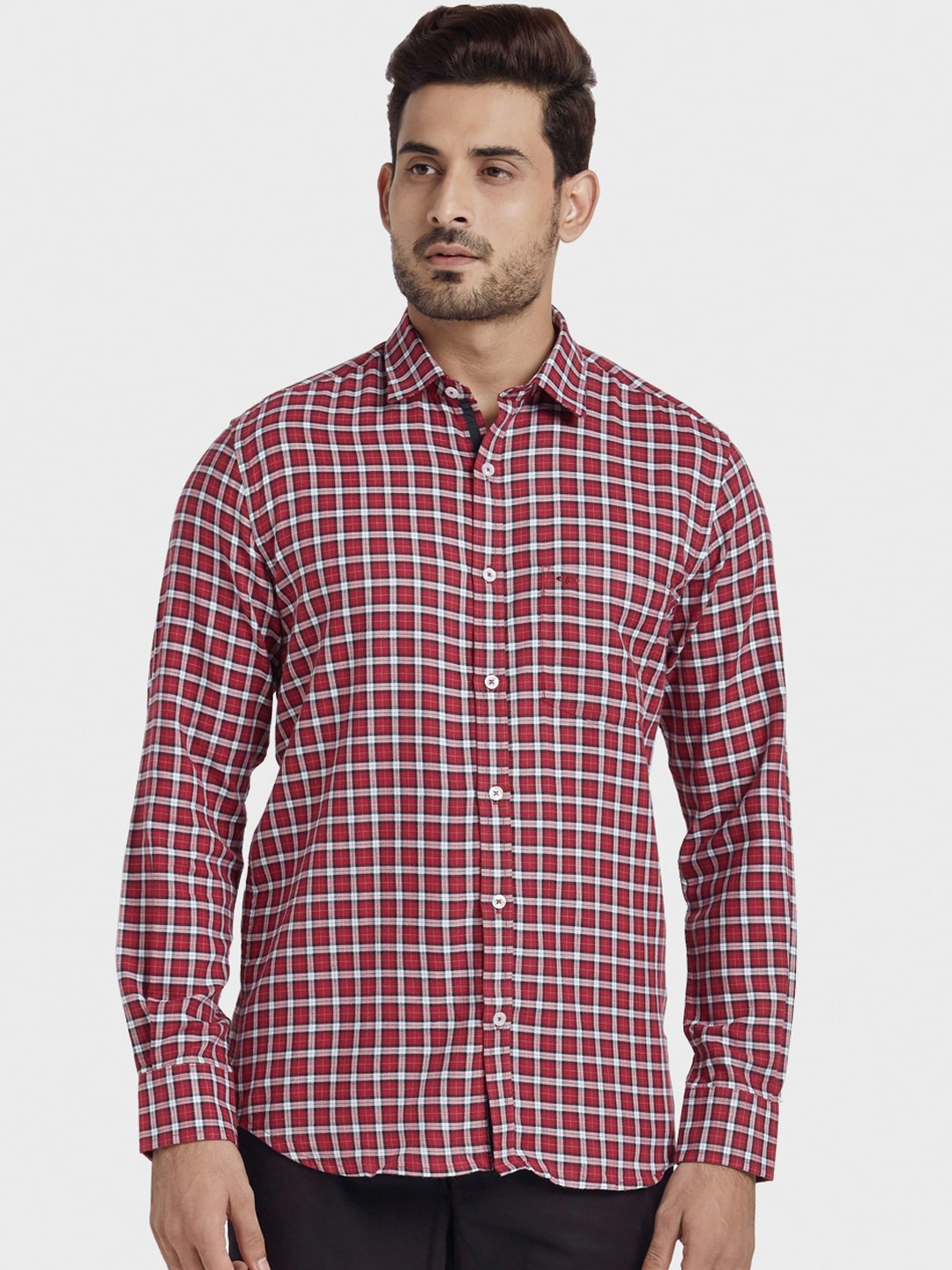 

ColorPlus Men Red Tailored Fit Checked Casual Shirt