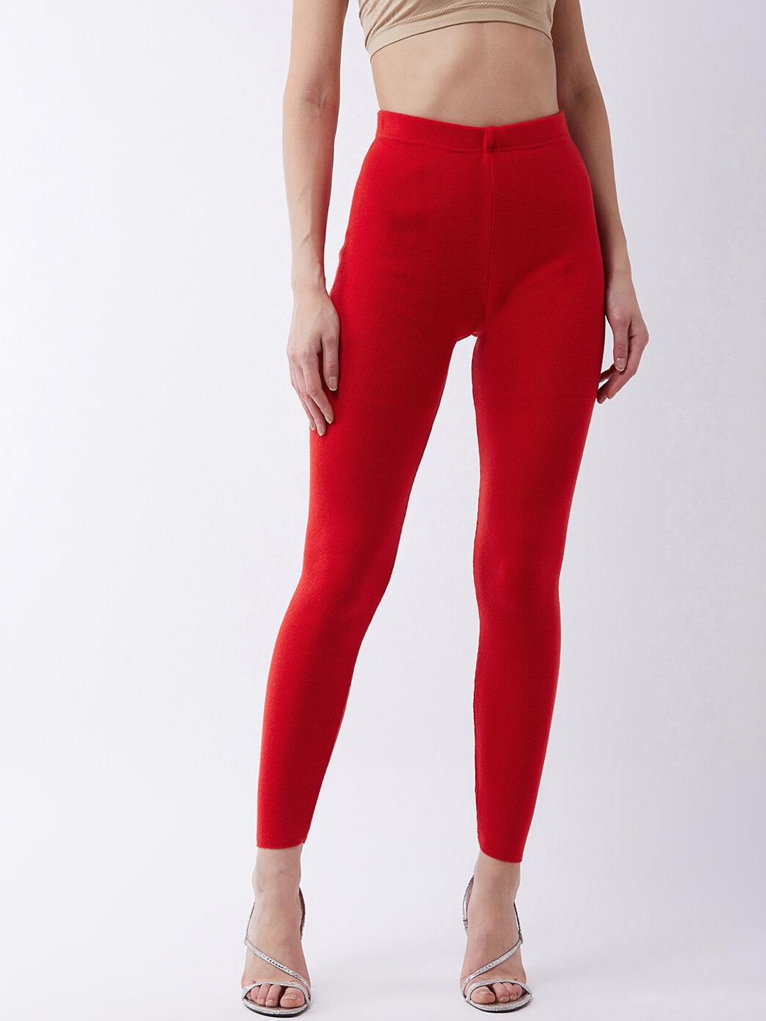 

RVK Women Red Solid Slim-Fit Ankle-Length Leggings
