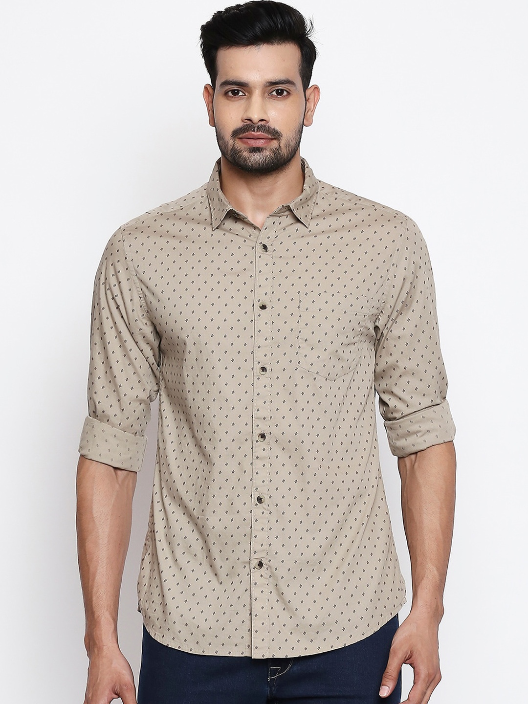 

BYFORD by Pantaloons Men Beige Slim Fit Printed Casual Shirt